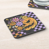 Floral Fall Pumpkin Halloween Getränkeuntersetzer (Linke Seite)