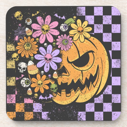 Floral Fall Pumpkin Halloween Getränkeuntersetzer (Vorderseite)