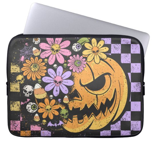 Floral Fall Pumpkin Halloween Laptopschutzhülle (Vorderseite)