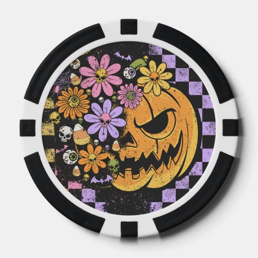 Floral Fall Pumpkin Halloween Pokerchips (Vorderseite)