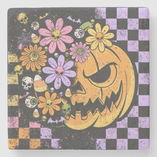 Floral Fall Pumpkin Halloween Steinuntersetzer (Vorderseite)