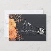 Floral Fall QR Code Black Wedding RSVP Karte (Vorderseite)