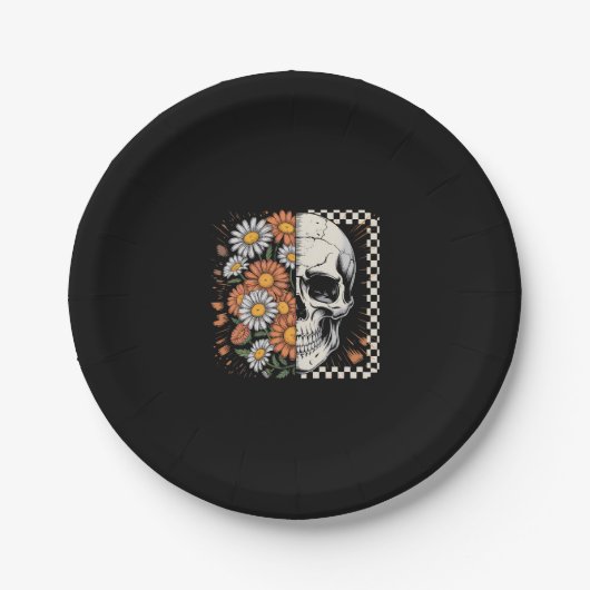 Floral Fall Skeleton Boho Halloween Pappteller (Vorderseite)