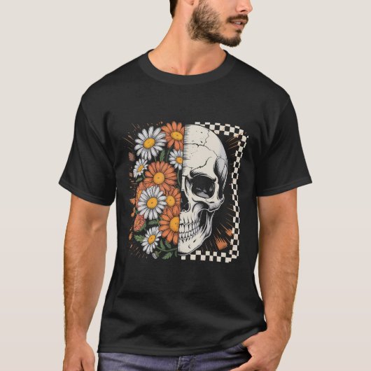 Floral Fall Skeleton Boho Halloween T-Shirt (Vorderseite)