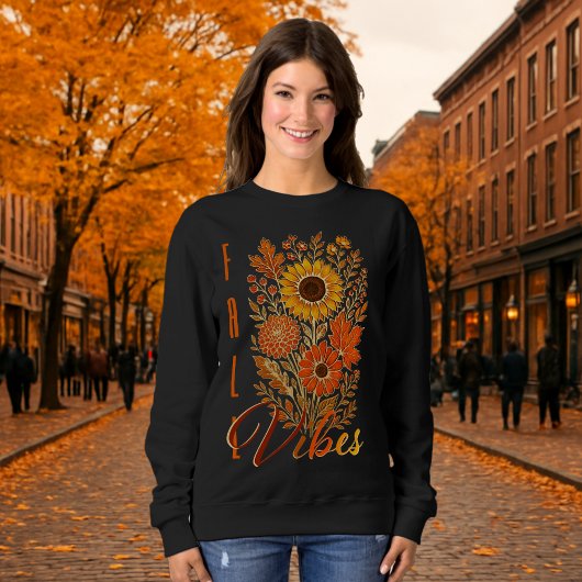 Floral Fall Vibes-Gold skizzierte moderne Typograf Sweatshirt