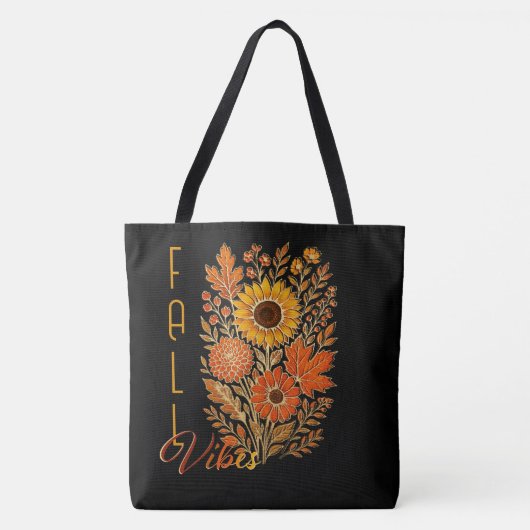 Floral Fall Vibes-Gold skizzierte moderne Typograf Tasche (Vorderseite)