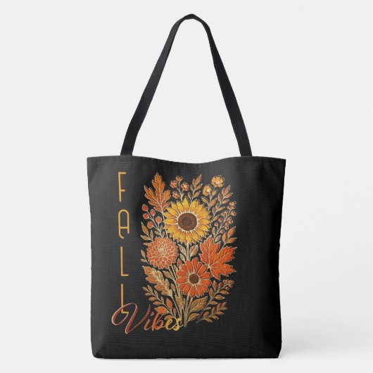 Floral Fall Vibes-Gold skizzierte moderne Typograf Tasche (Rückseite)