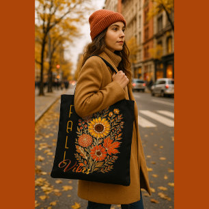 Floral Fall Vibes-Gold skizzierte moderne Typograf Tasche