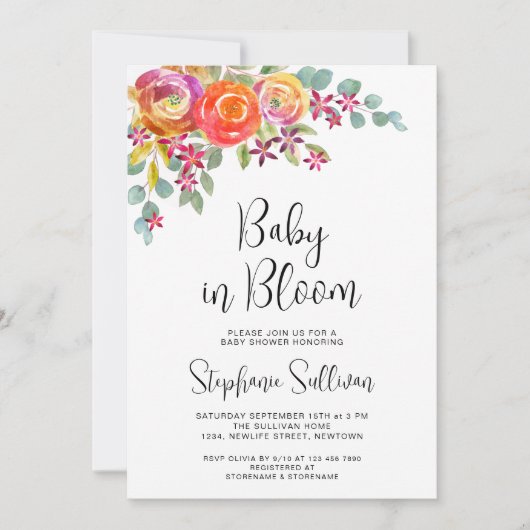 Floral Fall Wasserfarbe Babydusche Einladung (Vorderseite)