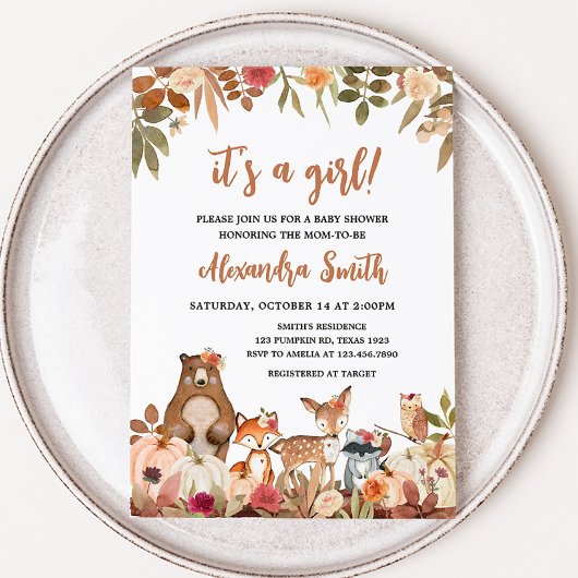 Floral Fall Woodland Babydusche Einladung