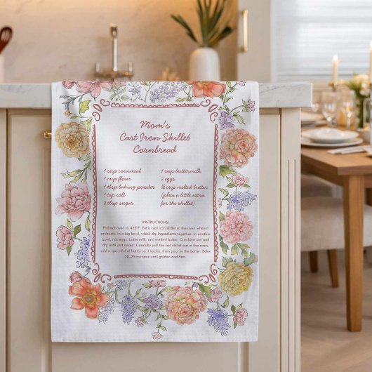 Floral Family Recipe Kitchen Towel Geschirrtuch