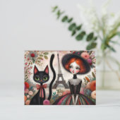 Floral Fantasien mit einem Feline Friend in Paris Postkarte (Stehend Vorderseite)