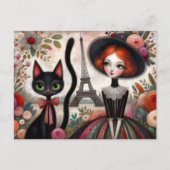 Floral Fantasien mit einem Feline Friend in Paris Postkarte (Vorderseite)
