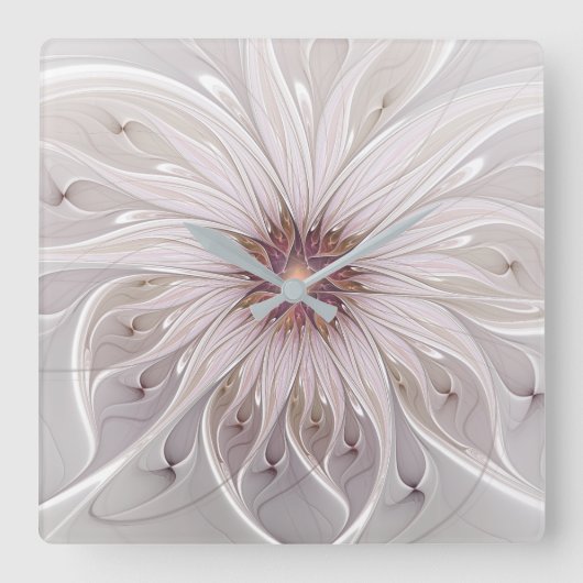 Floral Fantasy, Abstract Modern Pastel Flower Quadratische Wanduhr (Vorderseite)
