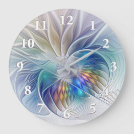 Floral Fantasy, Colorful Abstract Fractal Flower Große Wanduhr