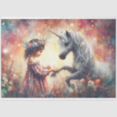 Floral Fantasy Girl and Unicorn Decoupage Seidenpapier (Vorderseite)