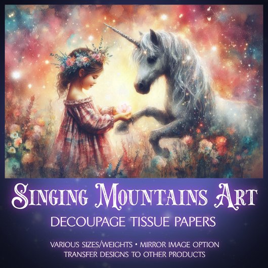 Floral Fantasy Girl and Unicorn Decoupage Seidenpapier