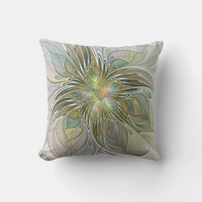 Floral Fantasy Modern Fractal Art Flower With Gold Kissen (Vorderseite)