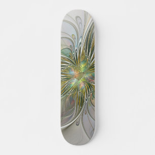 Floral Fantasy Modern Fractal Art Flower With Gold Skateboard
