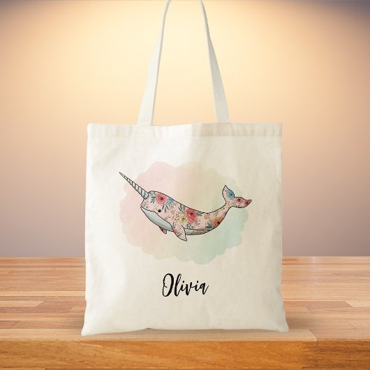 Floral Fantasy Narwhal Tragetasche