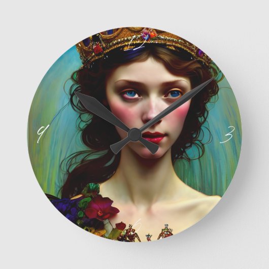 Floral Fantasy Princess Round Clock Runde Wanduhr (Vorderseite)