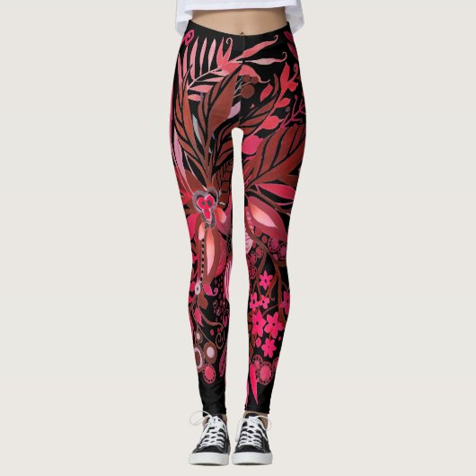 Floral Fantasy Ruby Red Leggings (Vorderseite)