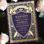 Floral Fantasy Swords Shield Monogram Wedding Folieneinladung<br><div class="desc">Invite your wedding guests with this Medieval Fantasy Monogram design. This design is perfect for couples seeking a regal, yet modern-day medieval fantasy aesthetic. Personalize the text, font, and colors to suit your design preferences. Matching Items in our shop for a complete party theme. PLEASE NOTE: the gold on the...</div>