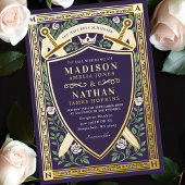 Floral Fantasy Swords Shield Monogram Wedding Folieneinladung