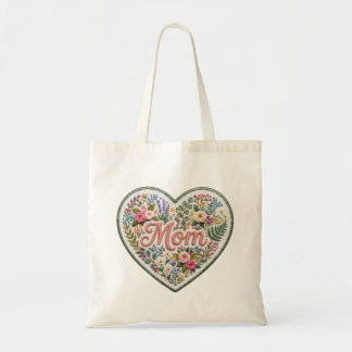 Floral Faux Embroidery Heart Mom Tragetasche
