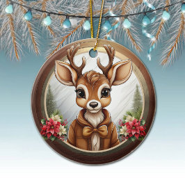 Floral Fawn Poinsettia Design Christmas theme 🦌🎄 Keramik Ornament