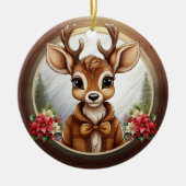 Floral Fawn Poinsettia Design Christmas theme 🦌🎄 Keramik Ornament (Vorne)