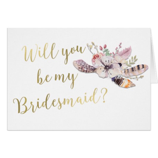Floral Feathers Boho Werden Sie meine Bridesmaid (Vorderseite (Horizontal))