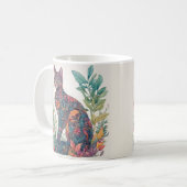 Floral Feline Cat Farbenfrohe Illustrierte Tasse (Vorderseite Links)
