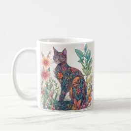 Floral Feline Cat Farbenfrohe Illustrierte Tasse