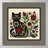 Floral Feline Folk Art Poster (Vorne)