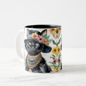 Floral Feline mit Hat 11 oz Zweifarbige Tasse (Vorderseite Links)