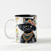 Floral Feline mit Hat 11 oz Zweifarbige Tasse (Links)