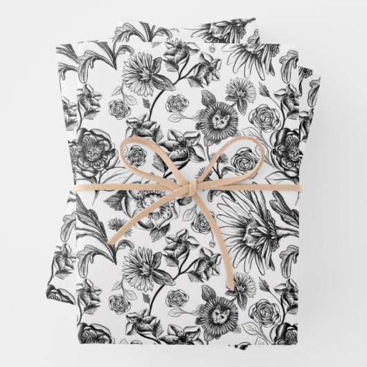 Floral Felines (b&w) Geschenkpapier Set (Beispiel)