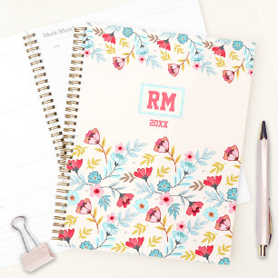 Floral Feminine Pink Blue Creme farbenfrohe Monogr Planer