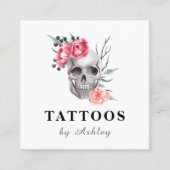 Floral Feminine Skull Giro Tattoo Artist Modern Quadratische Visitenkarte (Vorderseite)