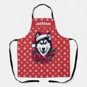 Floral Festive Santa Husky Hund Personalisierter N Schürze (Vorderseite)