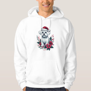 Floral festlicher maltesischer Hund mit Weihnachts Hoodie