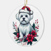 Floral festlicher maltesischer Hund mit Weihnachts Keramik Ornament (Links)