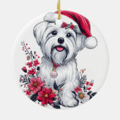 Floral festlicher maltesischer Hund mit Weihnachts Keramik Ornament (Hinten)