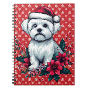 Floral festlicher maltesischer Hund mit Weihnachts Notizblock
