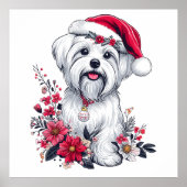 Floral festlicher maltesischer Hund mit Weihnachts Poster (Vorne)