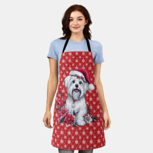 Floral festlicher maltesischer Hund mit Weihnachts Schürze