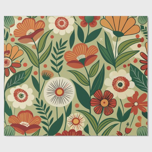 Floral Field Retro Custom Muster Geschenkpapier (Flach)