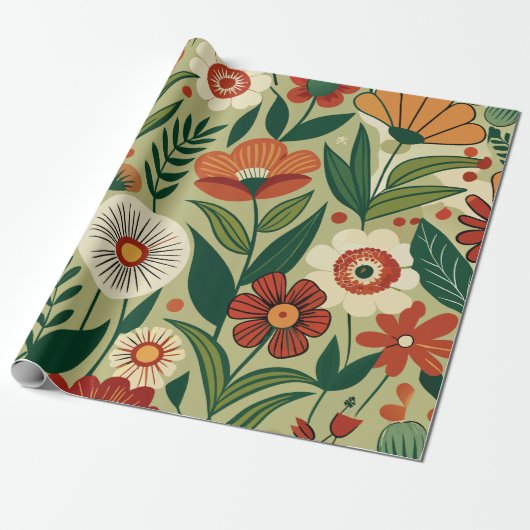 Floral Field Retro Custom Muster Geschenkpapier (Ungerollt)