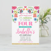 Floral Fiesta 4th Birthday Invitation Einladung (Stehend Vorderseite)